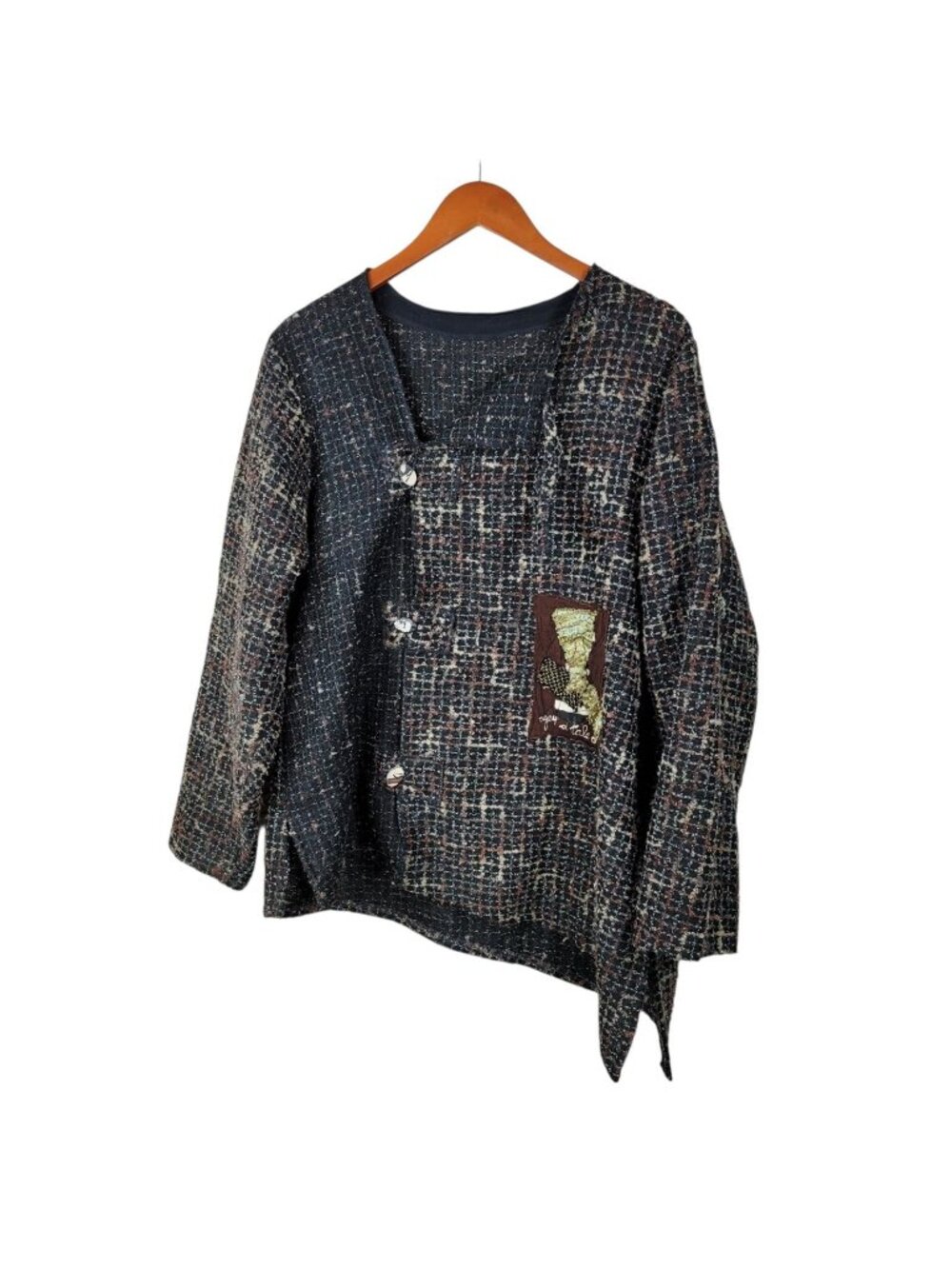 Vintage Jacket Medium Large XL Fiber Art To Wear Button Up Tweed Knit Assymetric